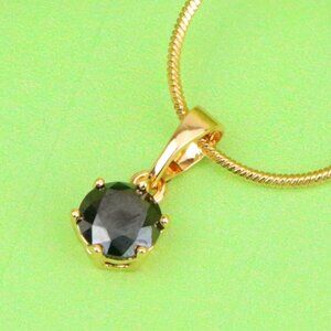"Minimal Black Round Pendant in Gold Plated Brass, XPPT1208